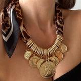 ELIZABETH COIN SCARF NECKLACE- LEOPARD