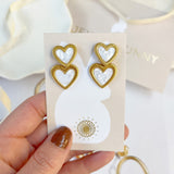 PEARLY DOUBLE HEART EARRINGS - GOLD