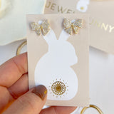 CRYSTAL BOW EARRINGS - GOLD