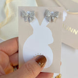 CRYSTAL BOW EARRINGS - SILVER