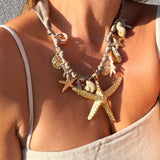 SILK STARFISH CHARM NECKLACE- TAUPE