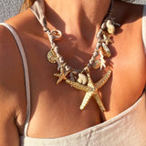 SILK STARFISH CHARM NECKLACE- BLACK