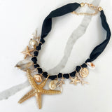 SILK STARFISH CHARM NECKLACE- BLACK