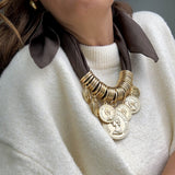 ELIZABETH COIN SCARF NECKLACE- BROWN