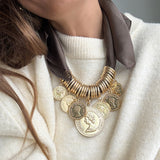 ELIZABETH COIN SCARF NECKLACE- BROWN