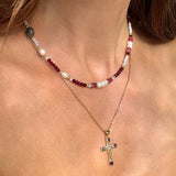 DELUXE CROSS NECKLACE SET- BURGUNDY
