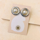 PEARL BUTTON EARRINGS - SILVER