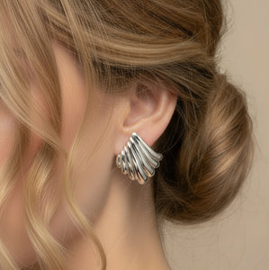 RIPPLE FAN EARRINGS - SILVER