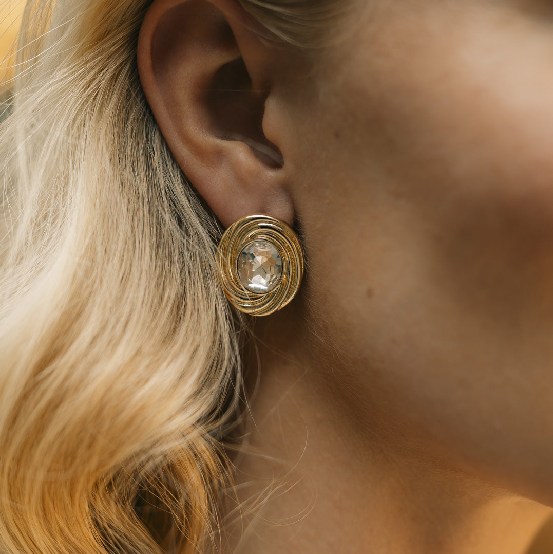 JEWEL BUTTON EARRINGS - GOLD