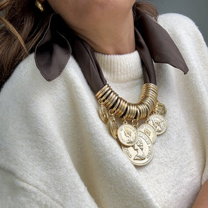 ELIZABETH COIN SCARF NECKLACE- BROWN