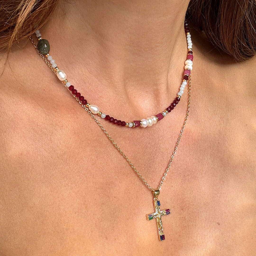DELUXE CROSS NECKLACE SET- BURGUNDY