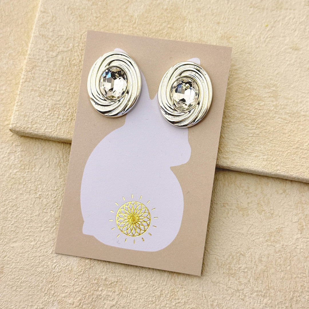 JEWEL BUTTON EARRINGS - SILVER