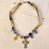 DIAMANTE CROSS BANDANA NECKLACE- NAVY