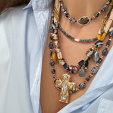 DIAMANTE CROSS BANDANA NECKLACE- NAVY