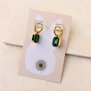 EMERALD OCTAGON EARRINGS - GOLD