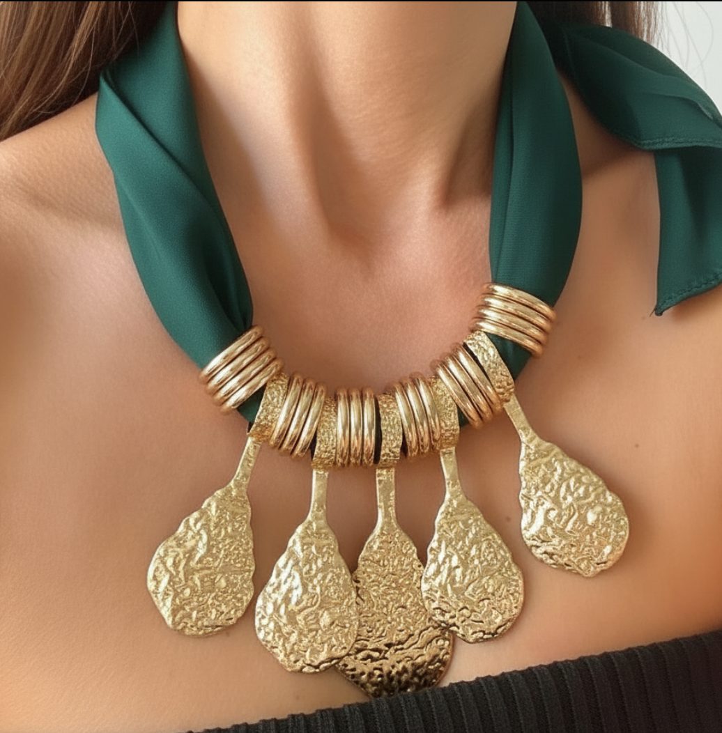 GOLDIE SCARF NECKLACE- EMERALD